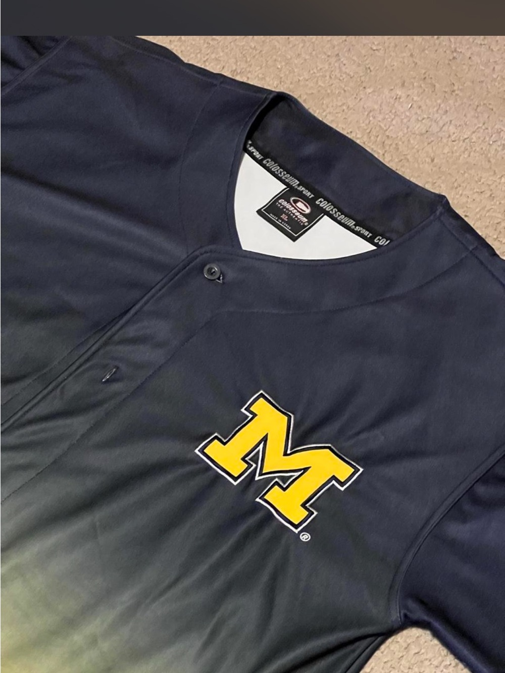 Men's Michigan Baseball Team Jersey with Yellow 'M' Chest Logo